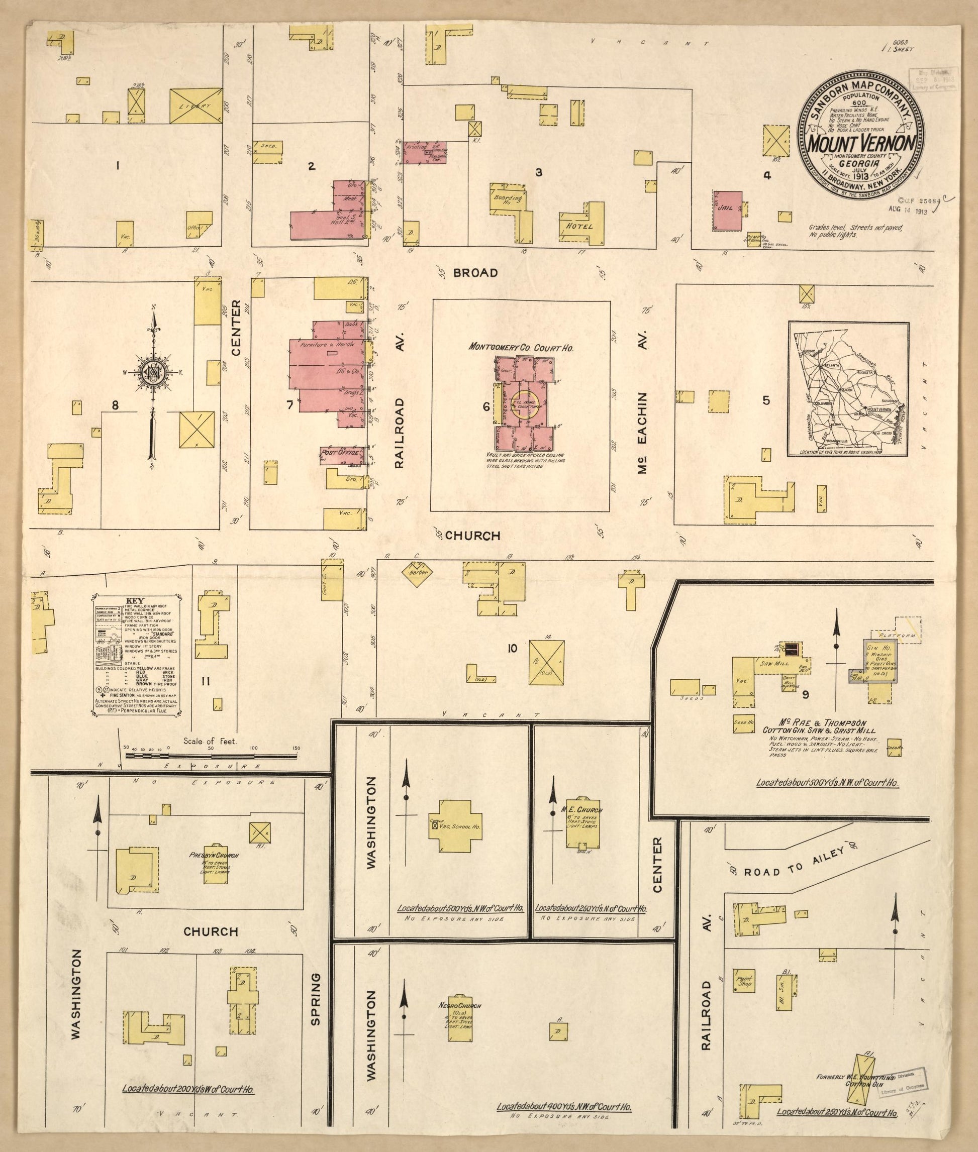 Sanborn Fire Insurance Map from Mount Vernon, Montgomery County, Georgia (1913), Sheet #0001 - Historic Sanborn Fire Insurance Map Print, vintage old map wall art, antique decor, genealogy gift, Georgia Georgia map