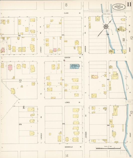 Sanborn Fire Insurance Map from Pocatello, Bannock County, Idaho (1915), Sheet #0011 - Historic Sanborn Fire Insurance Map Print, vintage old map wall art, antique decor, genealogy gift, Idaho Idaho map