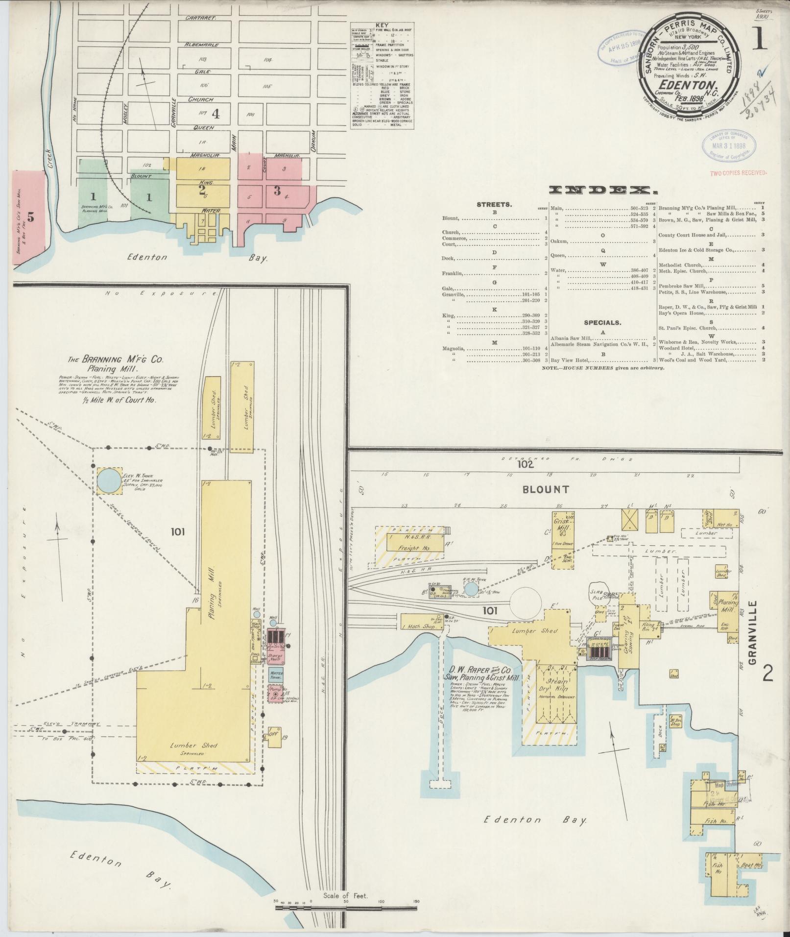 Sanborn Fire Insurance Map from Edenton, Chowan County, North Carolina (1898), Sheet #0001 - Complete Map Set gallery image, historic Sanborn map, vintage wall art, North Carolina North Carolina