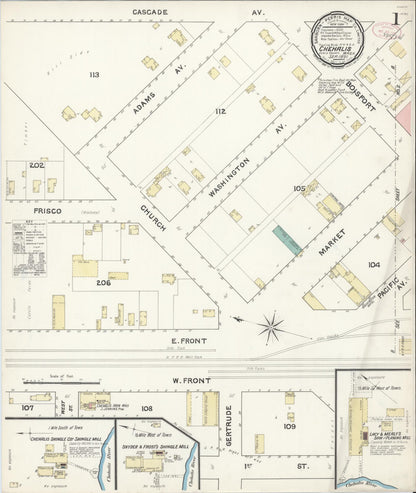 Sanborn Fire Insurance Map from Chehalis, Lewis County, Washington (1891), Sheet #0001 - Complete Map Set gallery image, historic Sanborn map, vintage wall art, Washington Washington