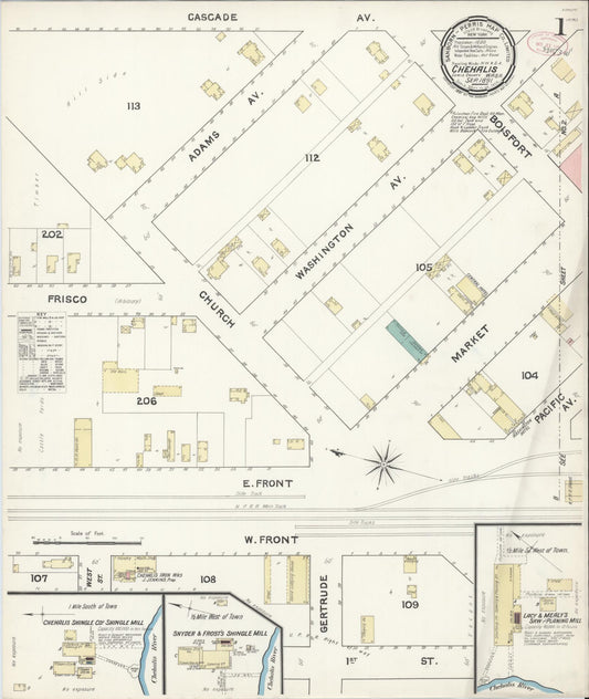 Sanborn Fire Insurance Map from Chehalis, Lewis County, Washington (1891), Sheet #0001 - Complete Map Set gallery image, historic Sanborn map, vintage wall art, Washington Washington