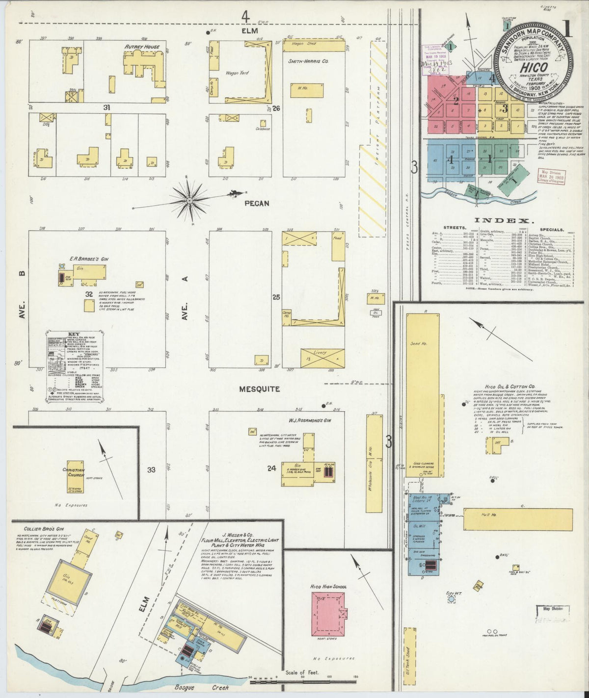 Sanborn Fire Insurance Map from Hico, Hamilton County, Texas (1903), Sheet #0001 - Historic Sanborn Fire Insurance Map Print, vintage old map wall art, antique decor, genealogy gift, Texas Texas map