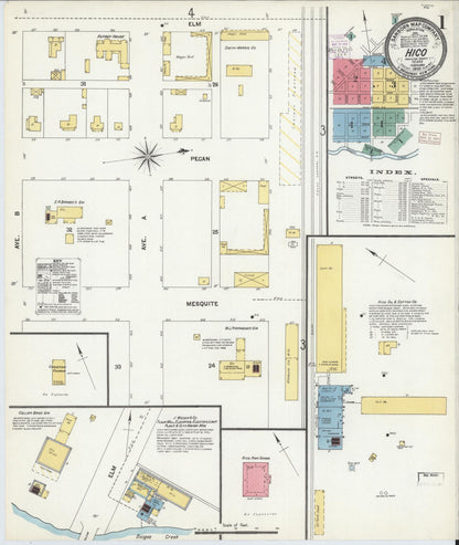 Sanborn Fire Insurance Map from Hico, Hamilton County, Texas (1903), Sheet #0001 - Historic Sanborn Fire Insurance Map Print, vintage old map wall art, antique decor, genealogy gift, Texas Texas map