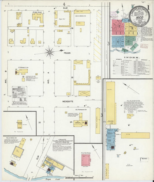 Sanborn Fire Insurance Map from Hico, Hamilton County, Texas (1903), Sheet #0001 - Historic Sanborn Fire Insurance Map Print, vintage old map wall art, antique decor, genealogy gift, Texas Texas map