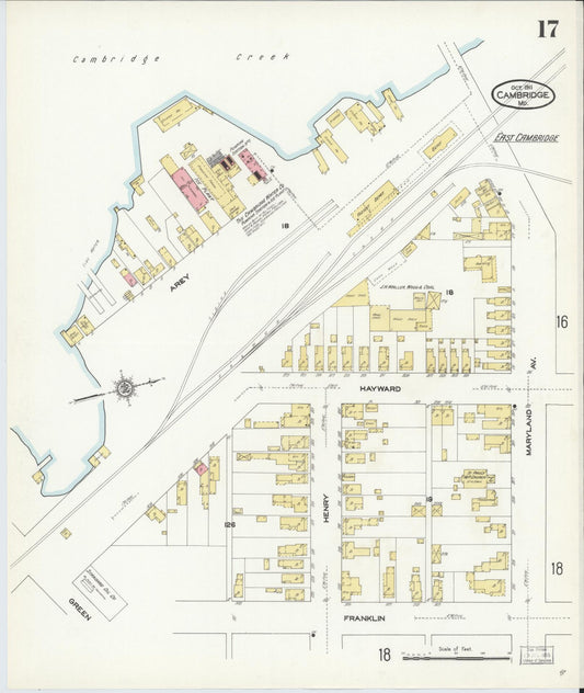 Sanborn Fire Insurance Map from Cambridge, Dorchester County, Maryland (1911), Sheet #0017 - Historic Sanborn Fire Insurance Map Print, vintage old map wall art, antique decor, genealogy gift, Maryland Maryland map