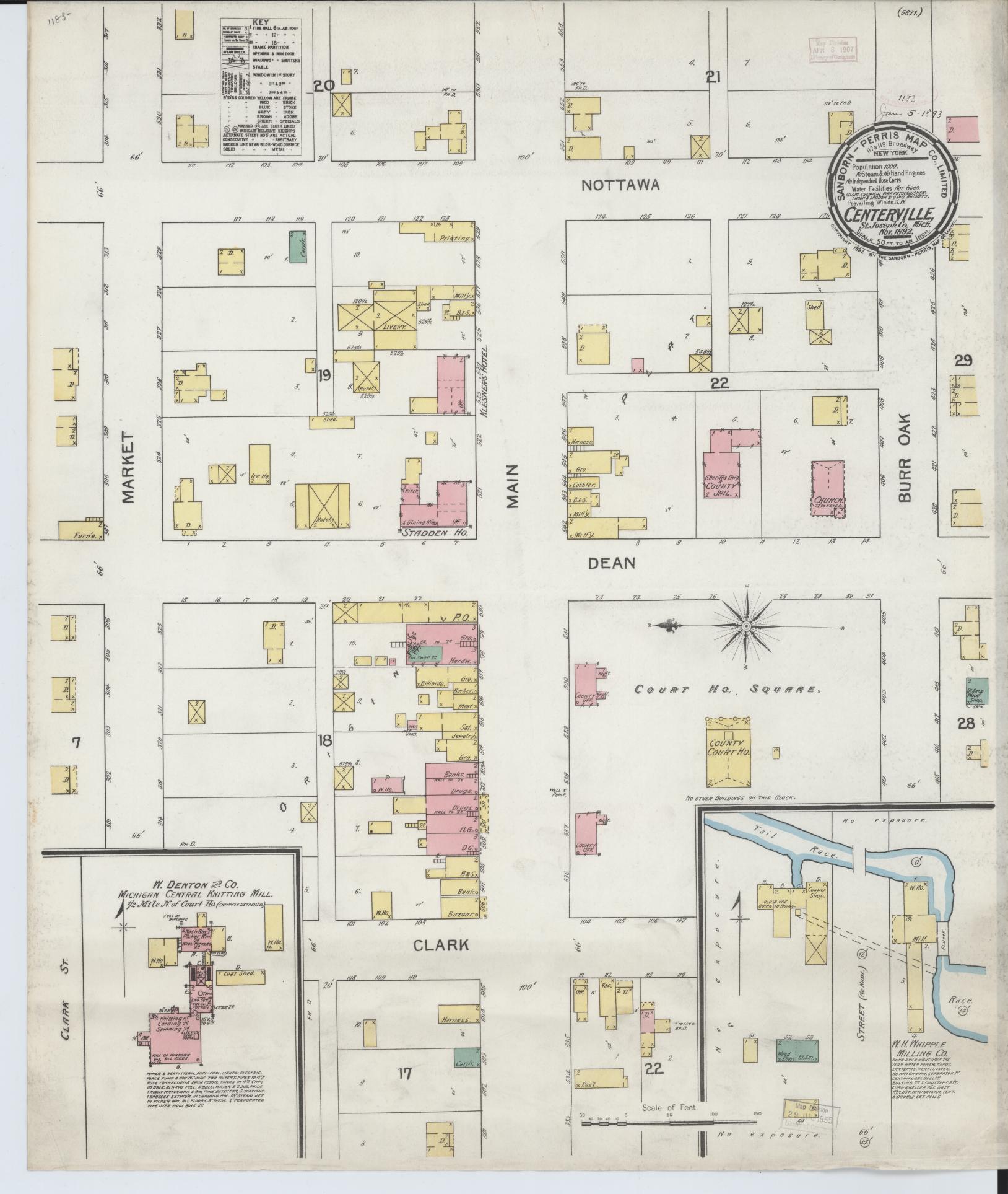 Sanborn Fire Insurance Map from Centreville, Saint Joseph County, Michigan (1892), Sheet #0001 - Historic Sanborn Fire Insurance Map Print, vintage old map wall art, antique decor, genealogy gift, Michigan Michigan map