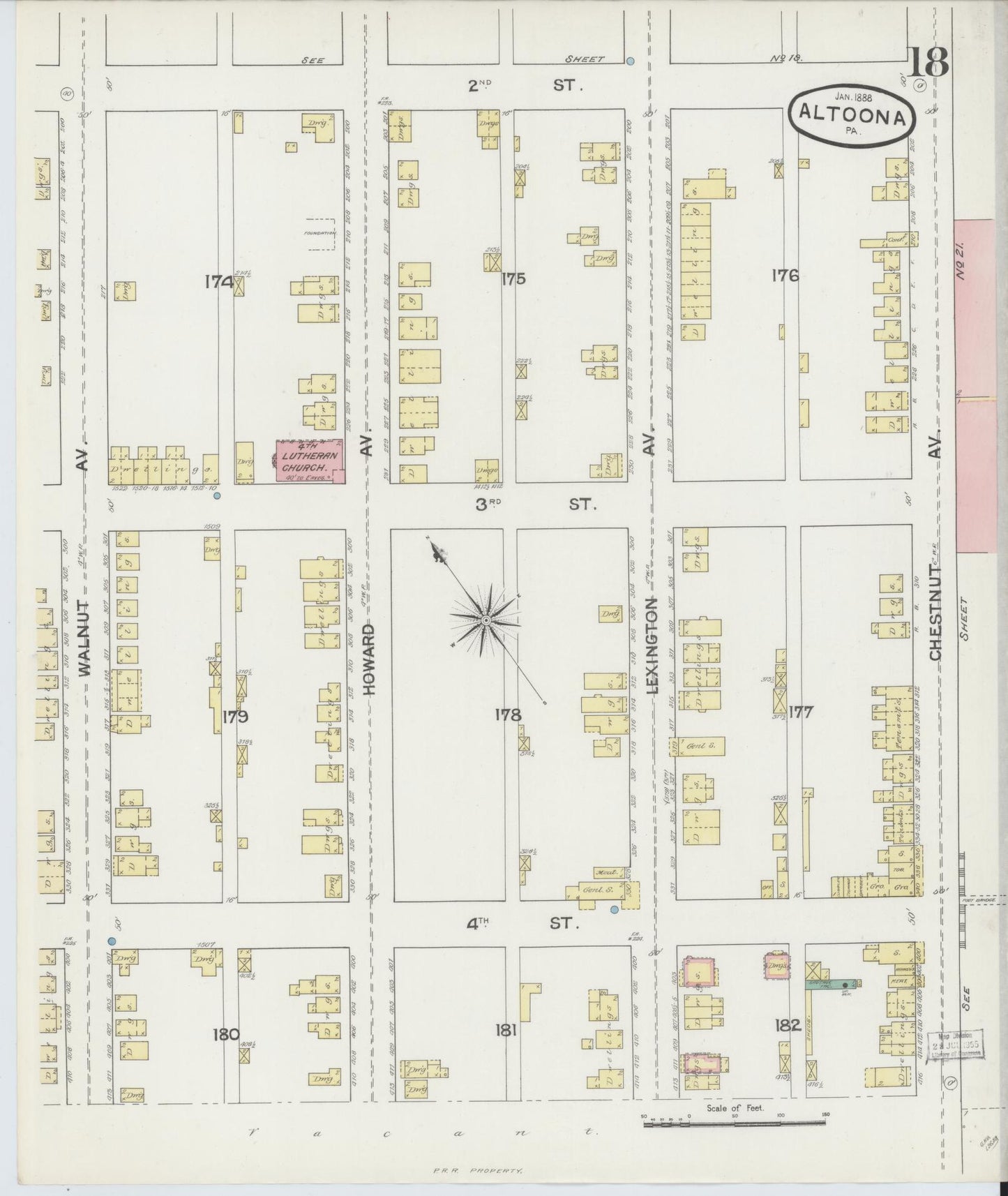 Sanborn Fire Insurance Map from Altoona, Blair County, Pennsylvania (1888), Sheet #0018 - Historic Sanborn Fire Insurance Map Print, vintage old map wall art, antique decor, genealogy gift, Pennsylvania Pennsylvania map