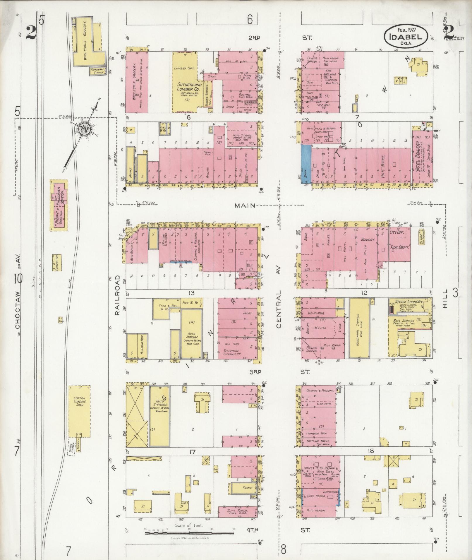 Sanborn Fire Insurance Map from Idabel, McCurtain County, Oklahoma (1927), Sheet #0002 - Complete Map Set gallery image, historic Sanborn map, vintage wall art, Oklahoma Oklahoma