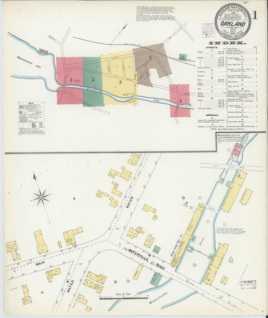 Sanborn Fire Insurance Map from Oakland, Kennebec County, Maine (1903), Sheet #0001 - Historic Sanborn Fire Insurance Map Print, vintage old map wall art, antique decor, genealogy gift, Maine Maine map