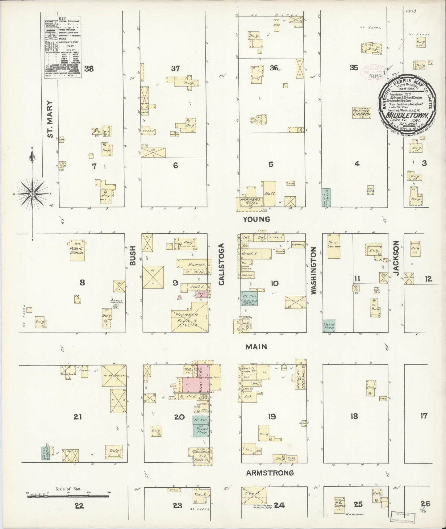 Sanborn Fire Insurance Map from Middletown, Lake County, California (1890), Sheet #0001 - Historic Sanborn Fire Insurance Map Print, vintage old map wall art, antique decor, genealogy gift, California California map