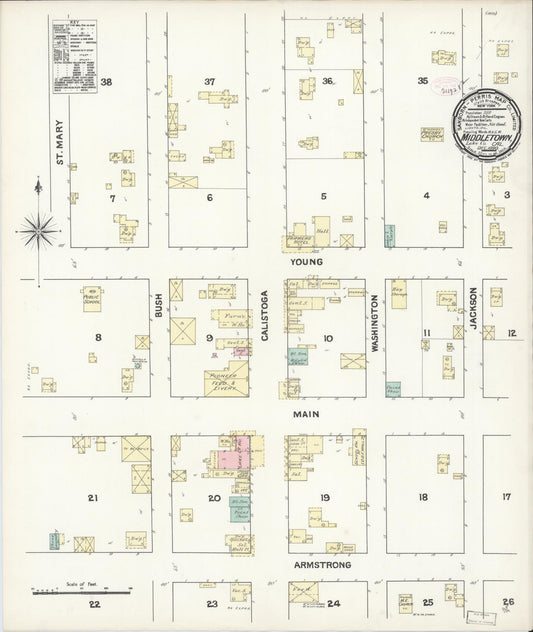 Sanborn Fire Insurance Map from Middletown, Lake County, California (1890), Sheet #0001 - Historic Sanborn Fire Insurance Map Print, vintage old map wall art, antique decor, genealogy gift, California California map