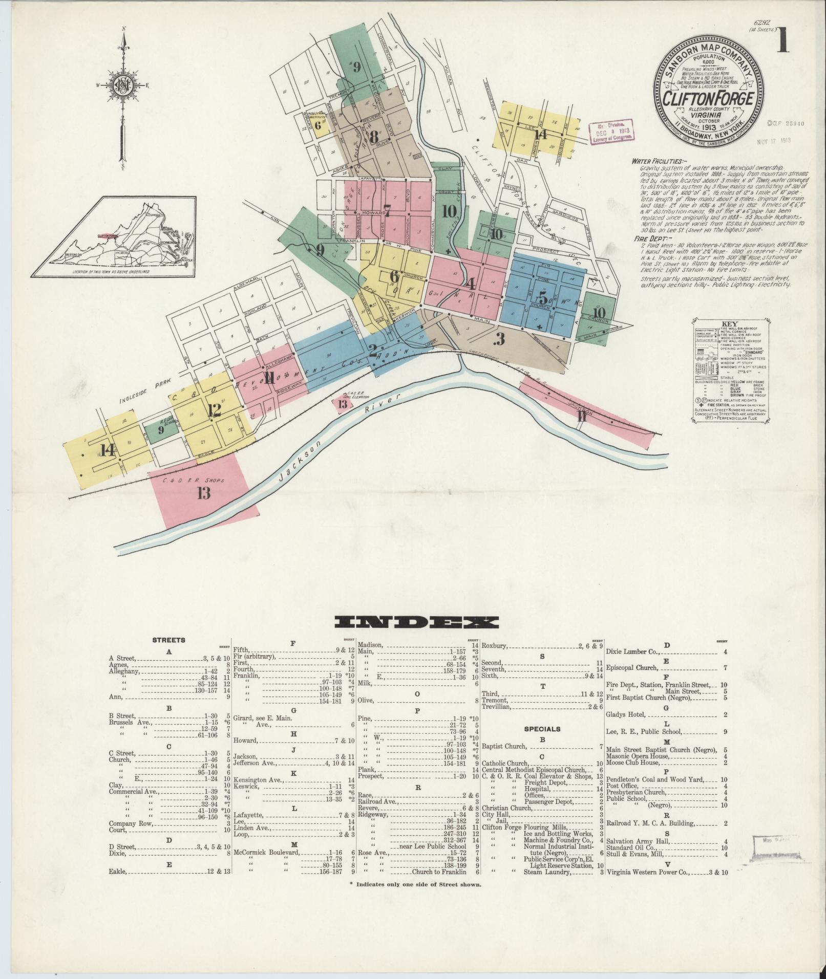 Sanborn Fire Insurance Map from Clifton Forge, Independent Cities (prior to 2001), Virginia. (1913) – Historic Sanborn Fire Insurance Map Print
