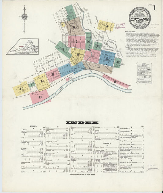 Sanborn Fire Insurance Map from Clifton Forge, Independent Cities (prior to 2001), Virginia. (1913) – Historic Sanborn Fire Insurance Map Print
