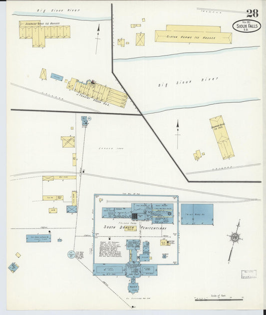 Sanborn Fire Insurance Map from Sioux Falls, Minnehaha County, South Dakota (1911), Sheet #0028 - Historic Sanborn Fire Insurance Map Print, vintage old map wall art, antique decor, genealogy gift, South Dakota South Dakota map