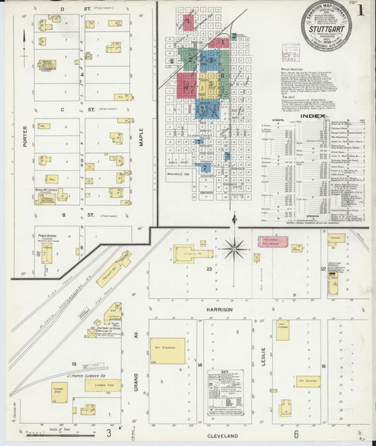 Sanborn Fire Insurance Map from Stuttgart, Arkansas County, Arkansas (1908), Sheet #0001 - Complete Map Set gallery image, historic Sanborn map, vintage wall art, Stuttgart Arkansas