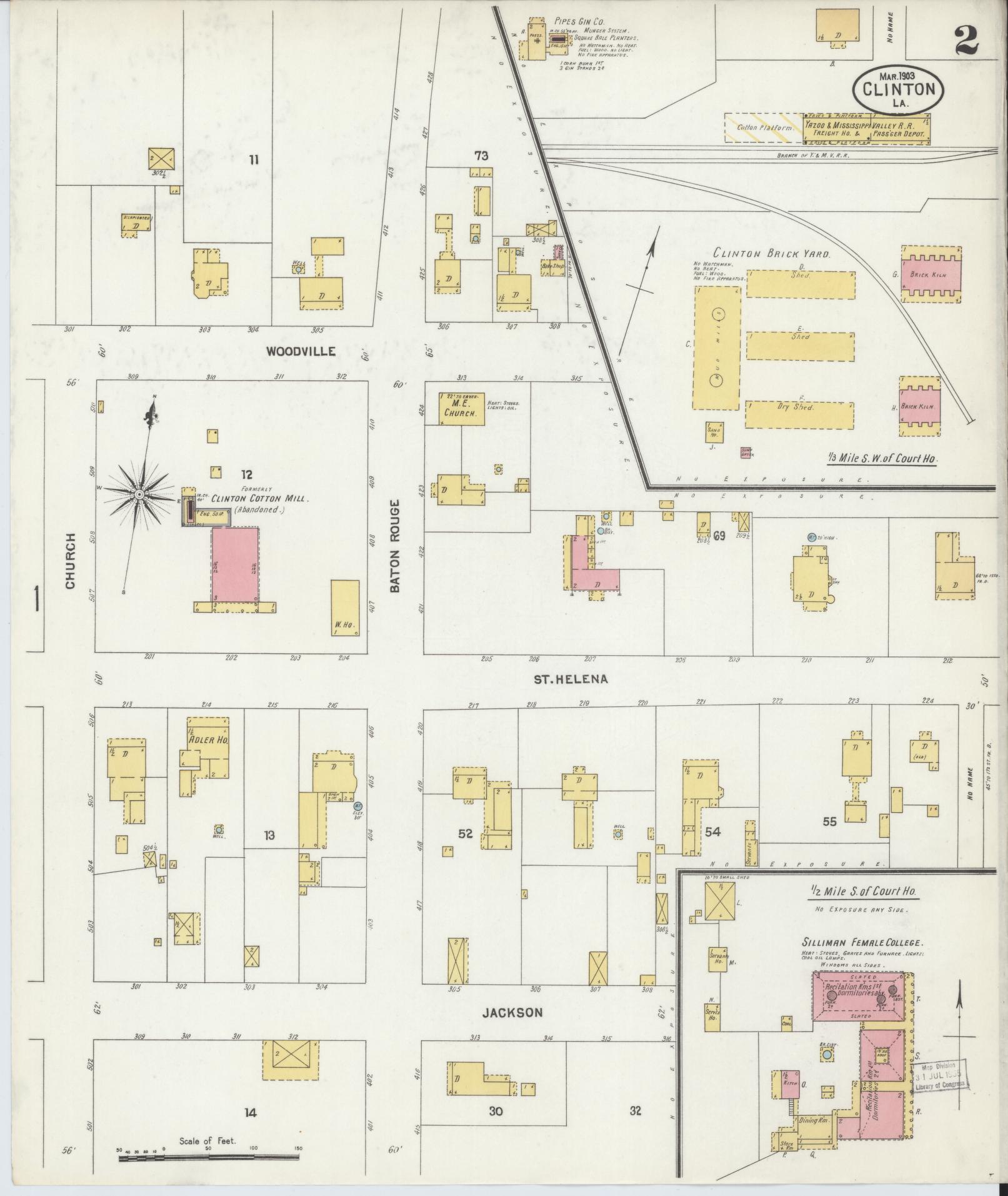 Sanborn Fire Insurance Map from Clinton, East Feliciana Parish, Louisiana (1903), Sheet #0002 - Complete Map Set gallery image, historic Sanborn map, vintage wall art, Louisiana Louisiana