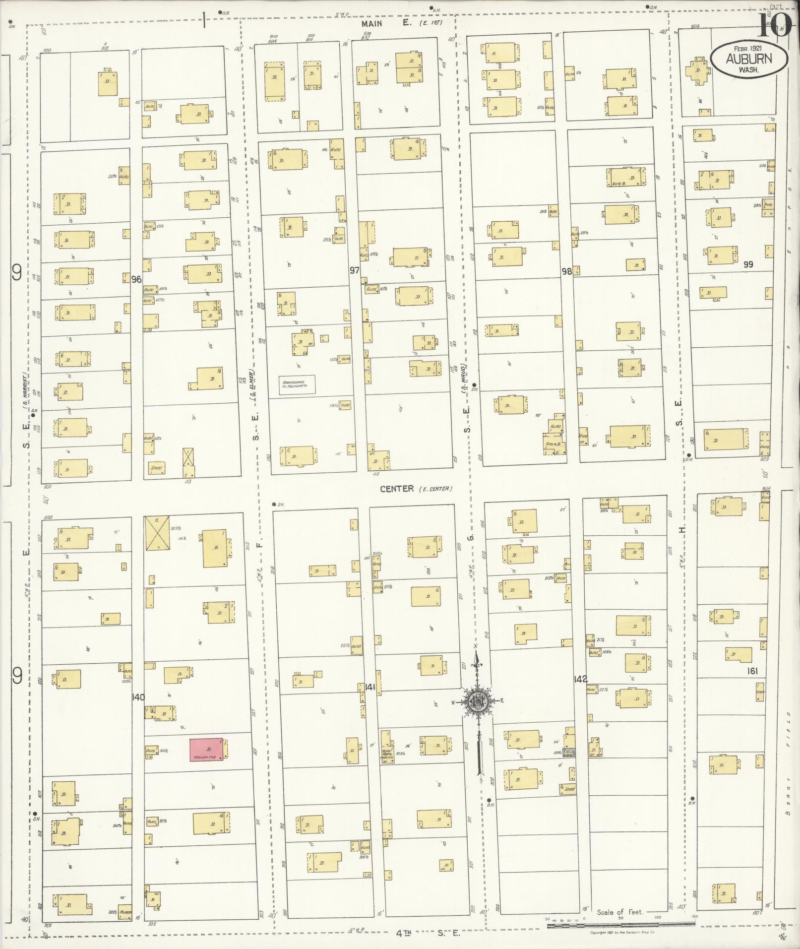 Sanborn Fire Insurance Map from Auburn [see also Slaughter], King County, Washington (1921), Sheet #0010 - Complete Map Set gallery image, historic Sanborn map, vintage wall art, Washington Washington