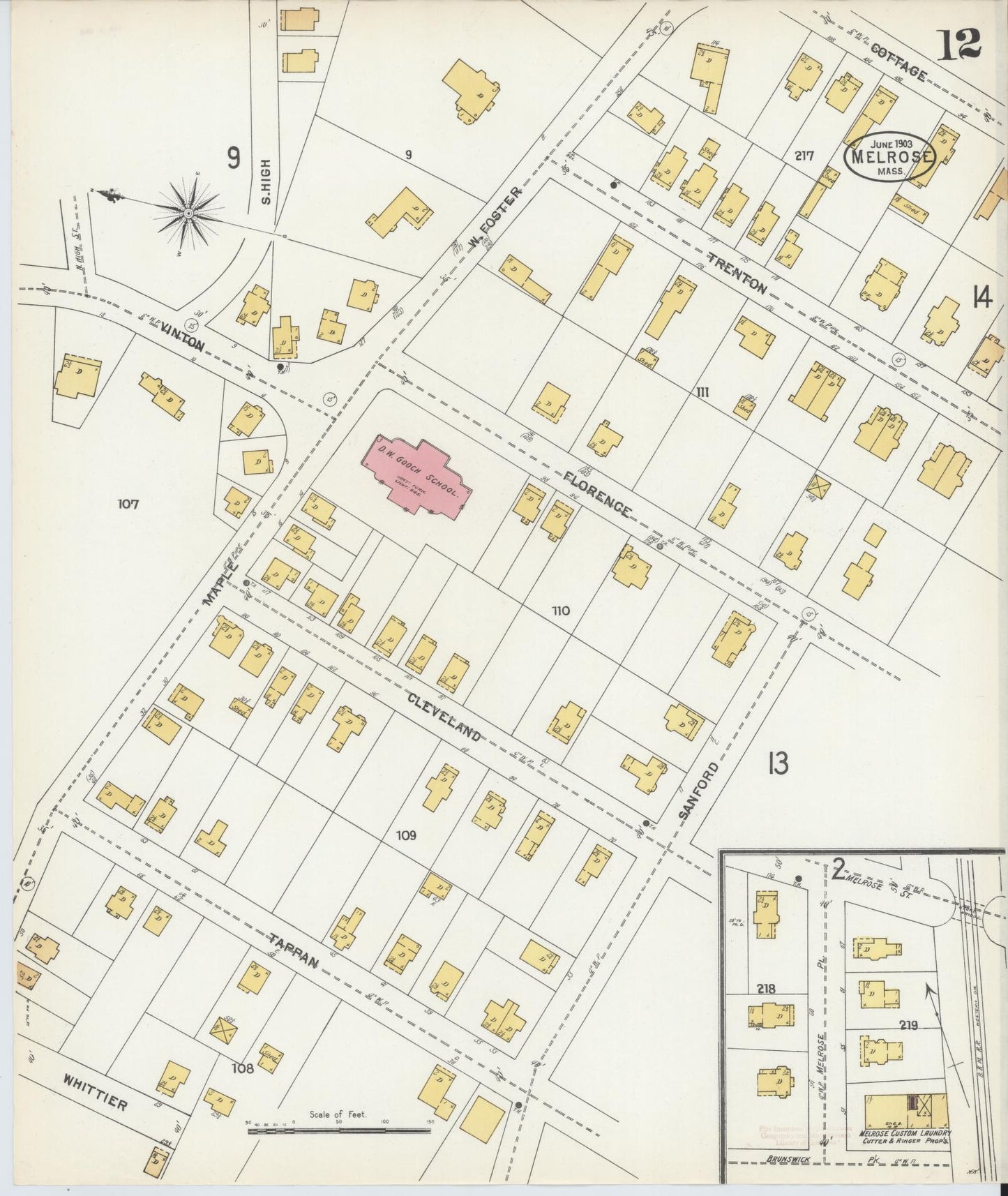 Sanborn Fire Insurance Map from Melrose, Middlesex County, Massachusetts (1903), Sheet #0012 - Historic Sanborn Fire Insurance Map Print, vintage old map wall art, antique decor, genealogy gift, Massachusetts Massachusetts map
