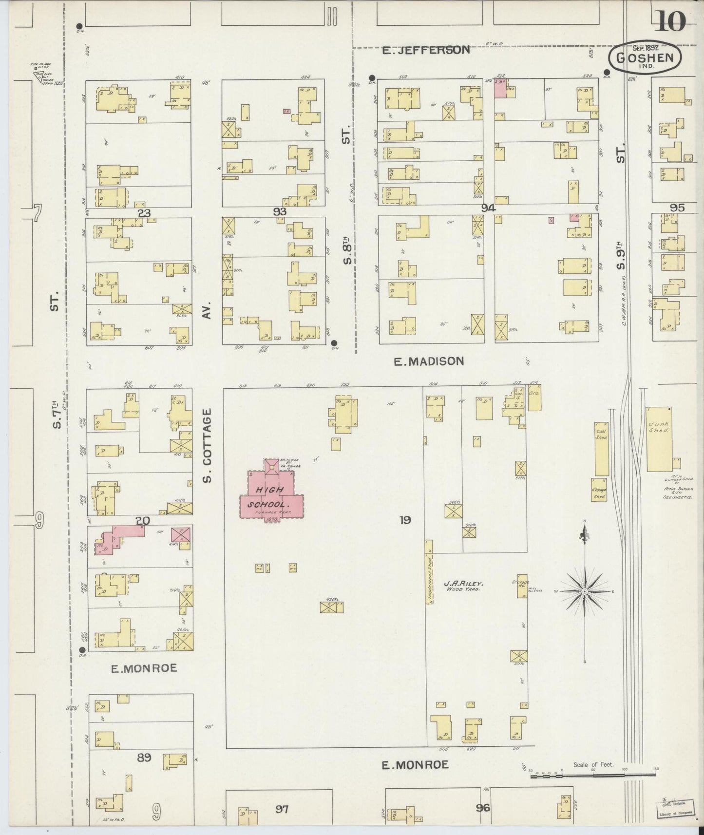 Sanborn Fire Insurance Map from Goshen, Elkhart County, Indiana (1892), Sheet #0010 - Historic Sanborn Fire Insurance Map Print, vintage old map wall art, antique decor, genealogy gift, Indiana Indiana map
