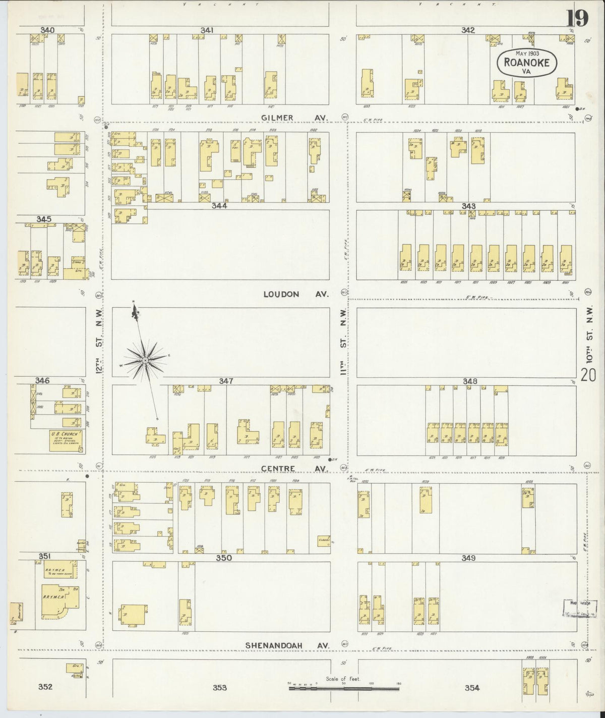 Sanborn Fire Insurance Map from Roanoke, Independent Cities, Virginia (1903), Sheet #0019 - Complete Map Set gallery image, historic Sanborn map, vintage wall art, Virginia Virginia