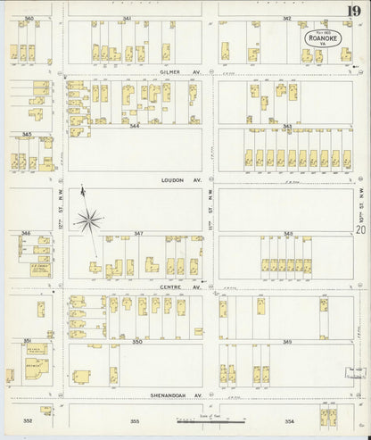 Sanborn Fire Insurance Map from Roanoke, Independent Cities, Virginia (1903), Sheet #0019 - Complete Map Set gallery image, historic Sanborn map, vintage wall art, Virginia Virginia