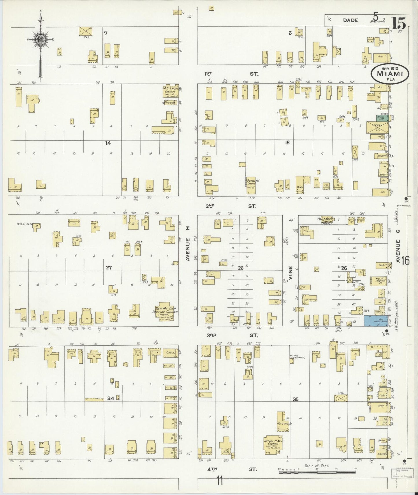 Sanborn Fire Insurance Map from Miami, Dade County, Florida (1910), Sheet #0015 - Complete Map Set gallery image, historic Sanborn map, vintage wall art, Florida Florida
