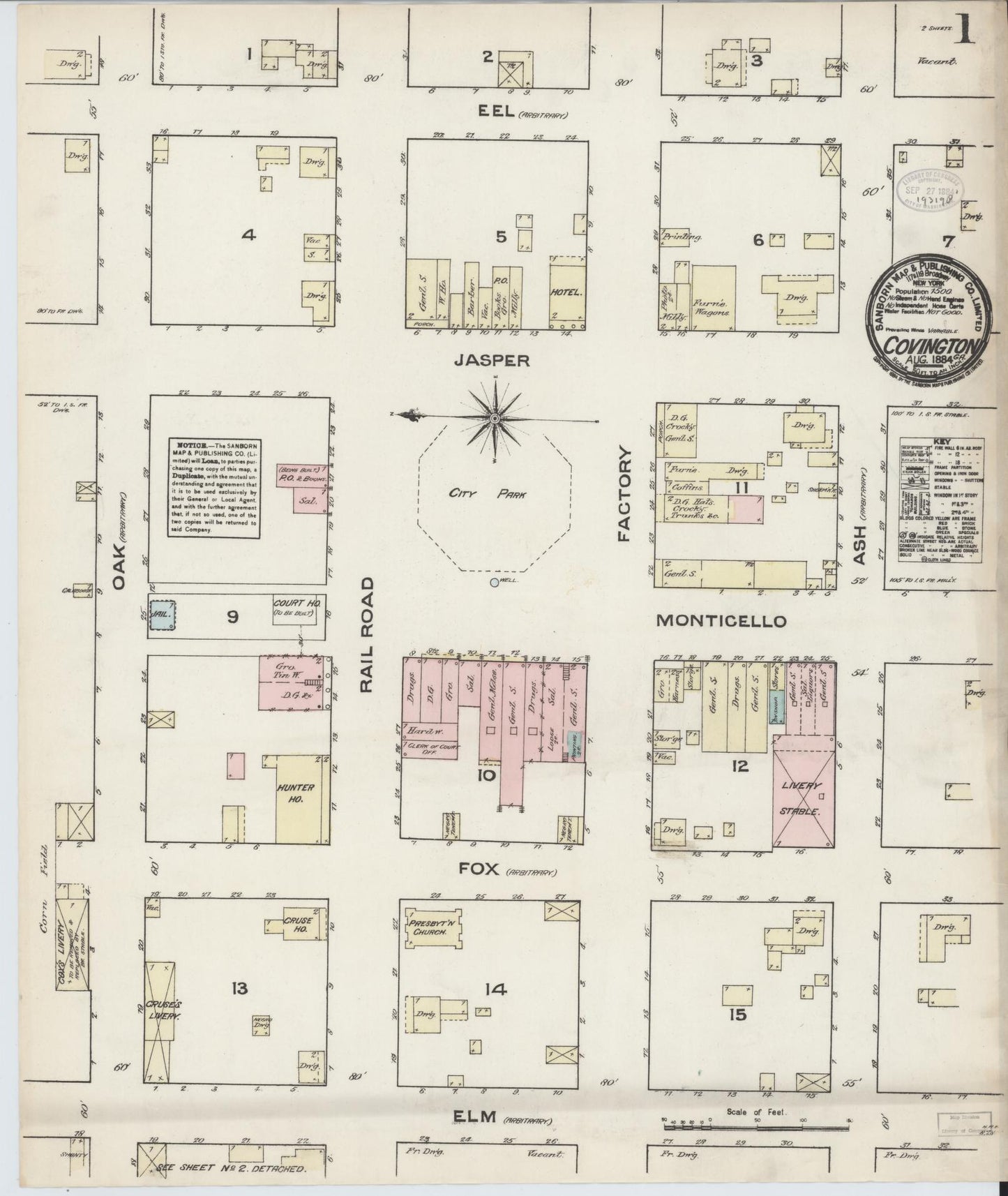 Sanborn Fire Insurance Map from Covington, Newton County, Georgia (1884), Sheet #0001 - Complete Map Set gallery image, historic Sanborn map, vintage wall art, Georgia Georgia