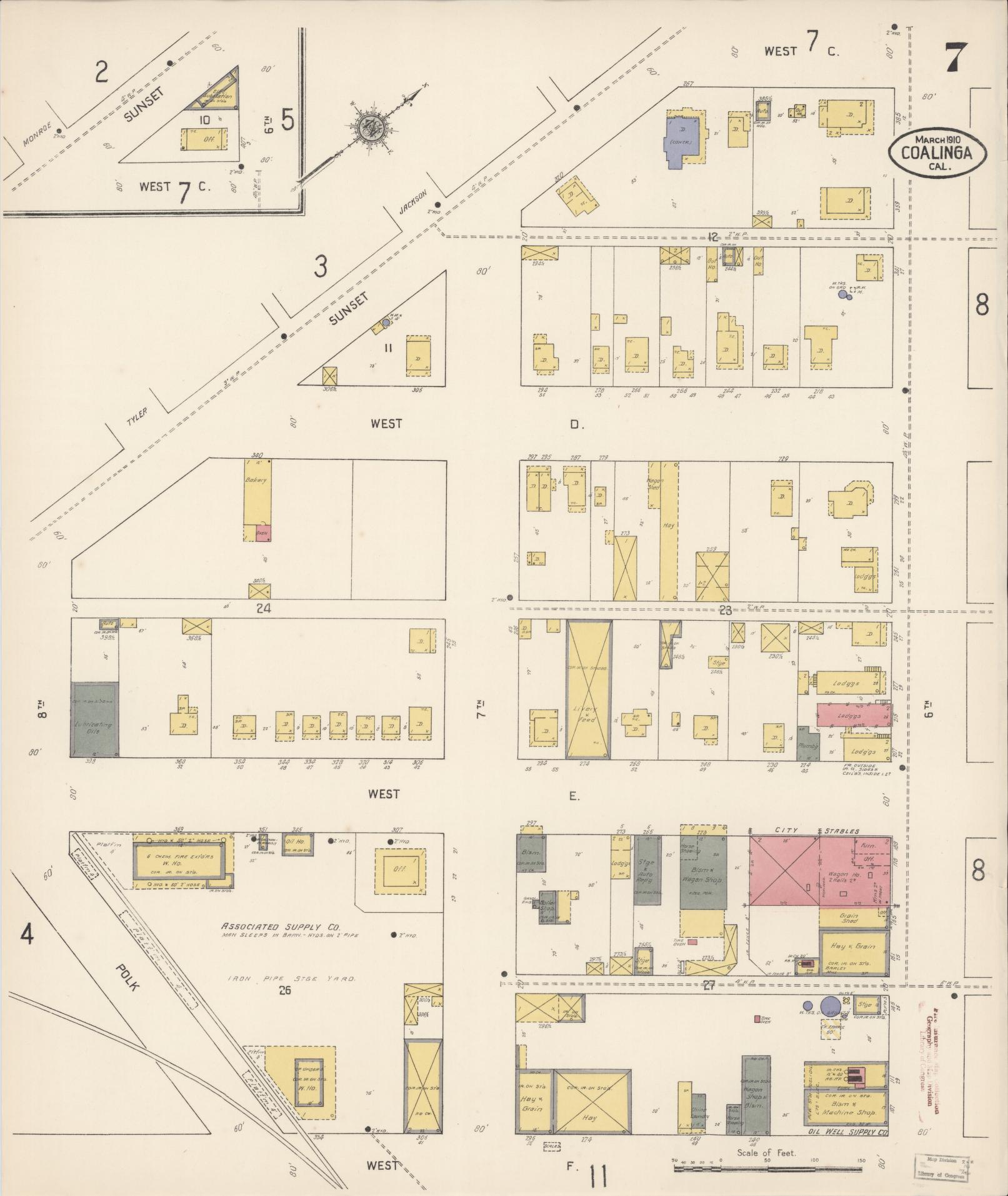 Sanborn Fire Insurance Map from Coalinga, Fresno County, California (1910), Sheet #0007 - Historic Sanborn Fire Insurance Map Print, vintage old map wall art, antique decor, genealogy gift, California California map