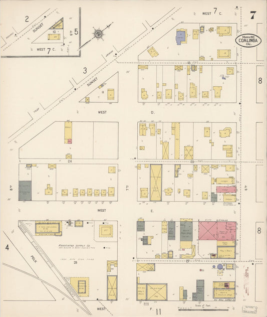 Sanborn Fire Insurance Map from Coalinga, Fresno County, California (1910), Sheet #0007 - Historic Sanborn Fire Insurance Map Print, vintage old map wall art, antique decor, genealogy gift, California California map