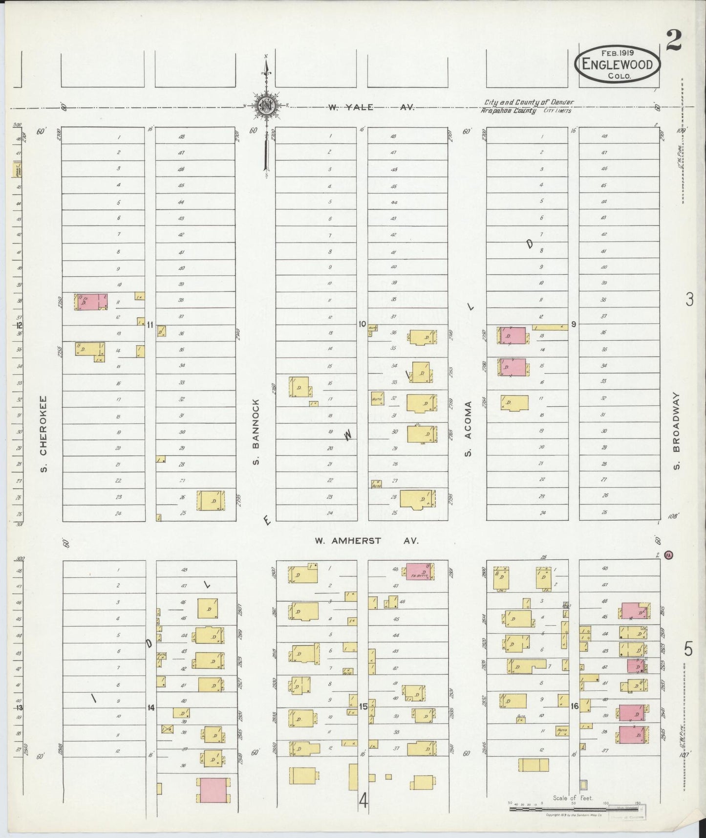 Sanborn Fire Insurance Map from Englewood, Arapahoe County, Colorado (1919), Sheet #0002 - Historic Sanborn Fire Insurance Map Print, vintage old map wall art, antique decor, genealogy gift, Colorado Colorado map