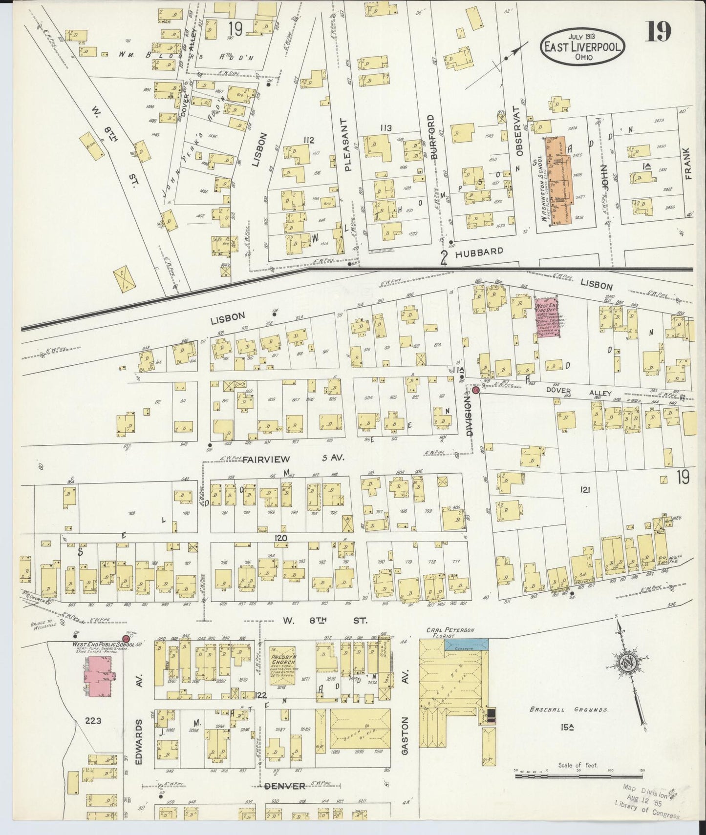 Sanborn Fire Insurance Map from East Liverpool, Columbiana County, Ohio (1913), Sheet #0019 - Historic Sanborn Fire Insurance Map Print, vintage old map wall art, antique decor, genealogy gift, Ohio Ohio map
