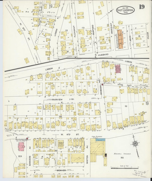 Sanborn Fire Insurance Map from East Liverpool, Columbiana County, Ohio (1913), Sheet #0019 - Historic Sanborn Fire Insurance Map Print, vintage old map wall art, antique decor, genealogy gift, Ohio Ohio map