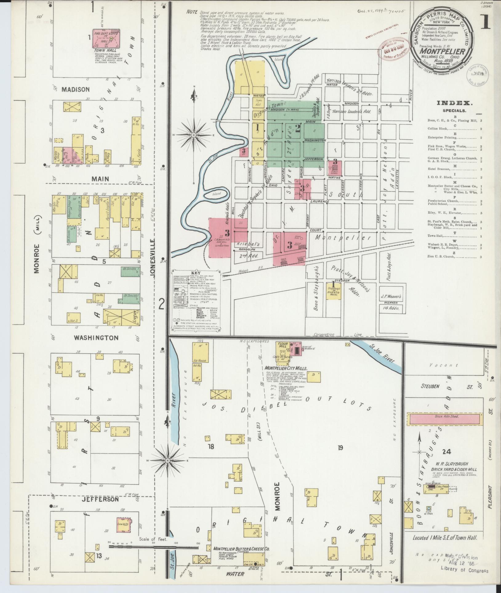 Sanborn Fire Insurance Map from Montpelier, Williams County, Ohio (1899), Sheet #0001 - Historic Sanborn Fire Insurance Map Print, vintage old map wall art, antique decor, genealogy gift, Ohio Ohio map