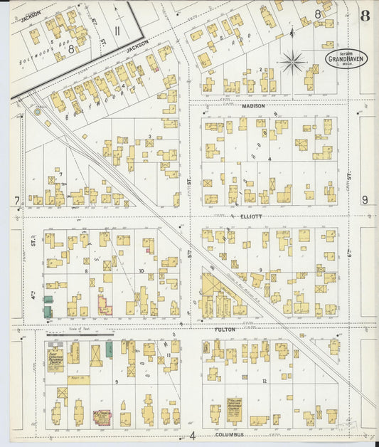 Sanborn Fire Insurance Map from Grand Haven, Ottawa County, Michigan (1899), Sheet #0008 - Historic Sanborn Fire Insurance Map Print, vintage old map wall art, antique decor, genealogy gift, Michigan Michigan map