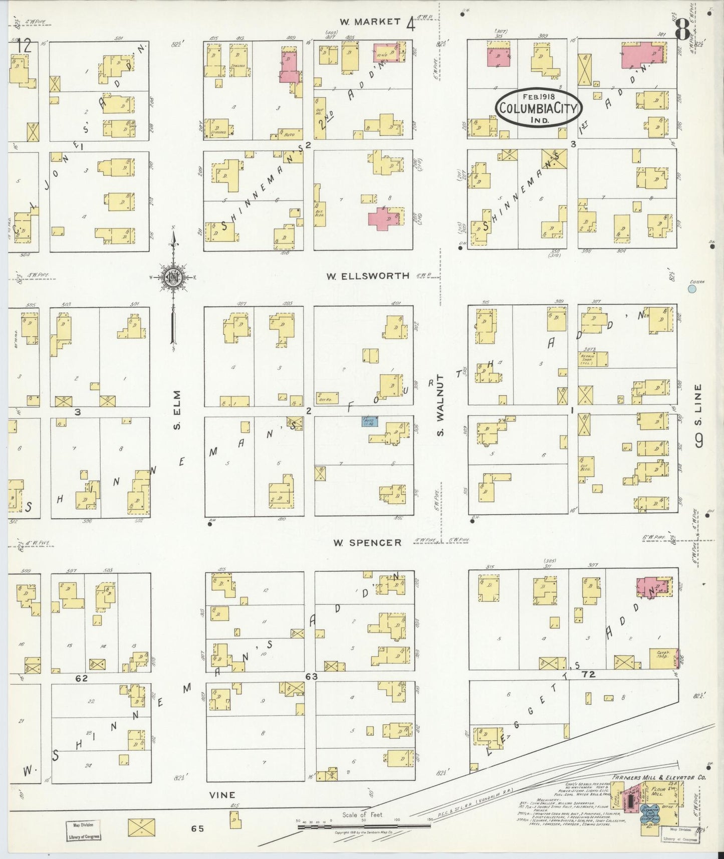 Sanborn Fire Insurance Map from Columbia City, Whitley County, Indiana (1918), Sheet #0008 - Complete Map Set gallery image, historic Sanborn map, vintage wall art, Indiana Indiana