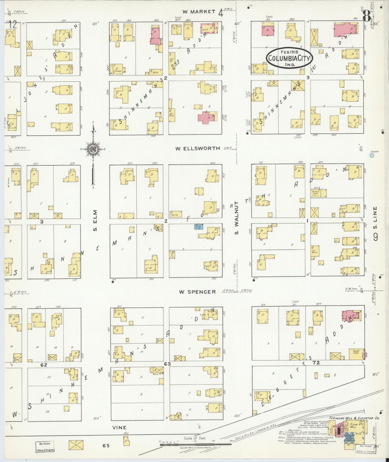 Sanborn Fire Insurance Map from Columbia City, Whitley County, Indiana (1918), Sheet #0008 - Complete Map Set gallery image, historic Sanborn map, vintage wall art, Indiana Indiana