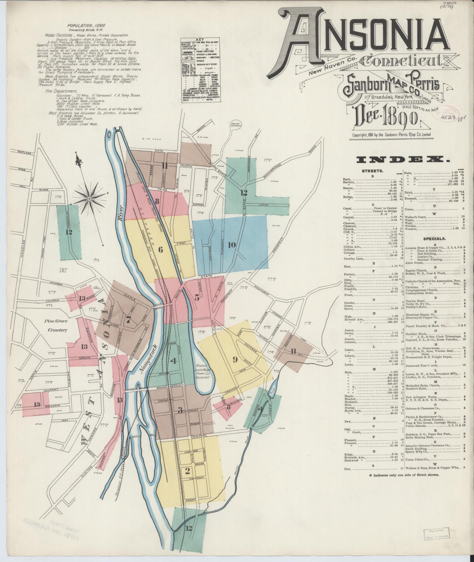 Sanborn Fire Insurance Map from Ansonia, New Haven County, Connecticut. (1890) – Historic Sanborn Fire Insurance Map Print