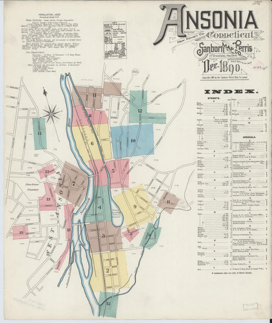 Sanborn Fire Insurance Map from Ansonia, New Haven County, Connecticut. (1890) – Historic Sanborn Fire Insurance Map Print