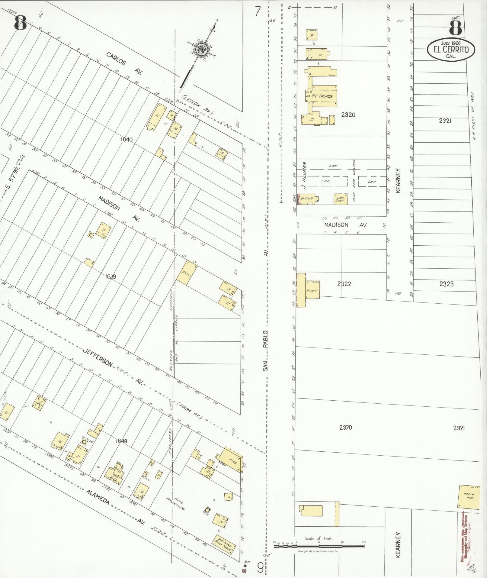Sanborn Fire Insurance Map from El Cerrito, Contra Costa County, California (1926), Sheet #0008 - Complete Map Set gallery image, historic Sanborn map, vintage wall art, California California