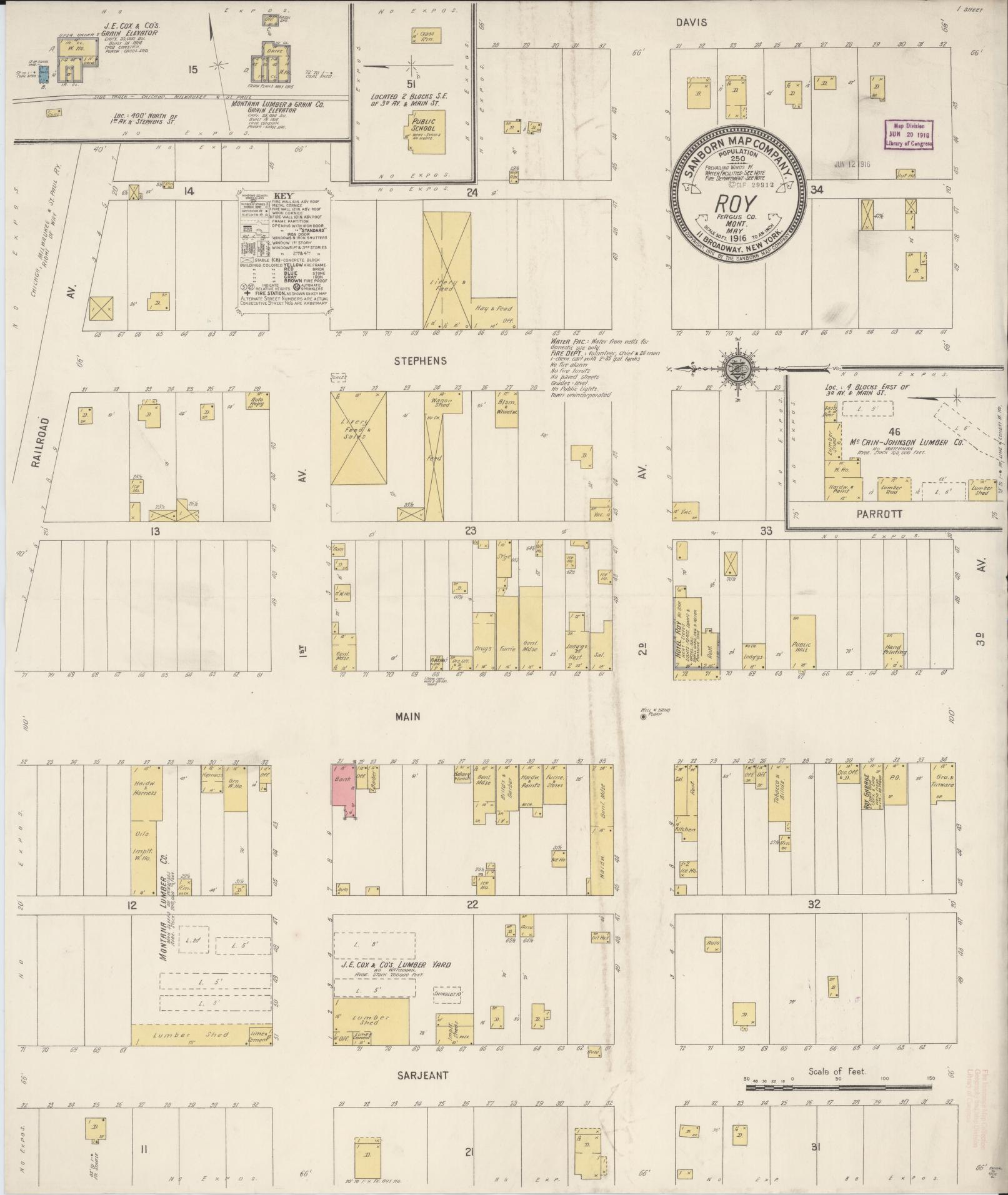 Sanborn Fire Insurance Map from Roy, Fergus County, Montana. (1916) – Historic Sanborn Fire Insurance Map Print