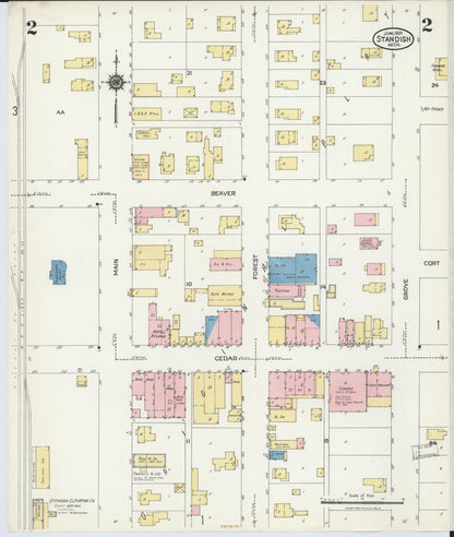 Sanborn Fire Insurance Map from Standish, Arenac County, Michigan (1924), Sheet #0002 - Historic Sanborn Fire Insurance Map Print, vintage old map wall art, antique decor, genealogy gift, Michigan Michigan map