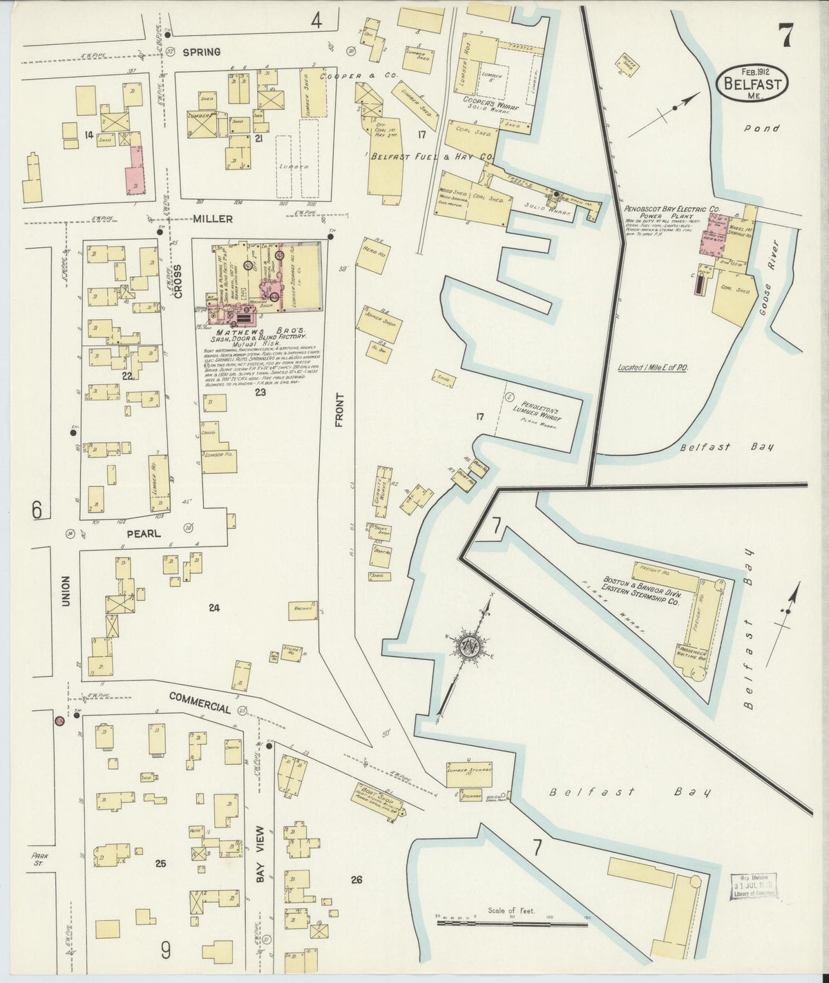 Sanborn Fire Insurance Map from Belfast, Waldo County, Maine (1912), Sheet #0007 - Complete Map Set gallery image, historic Sanborn map, vintage wall art, Maine Maine