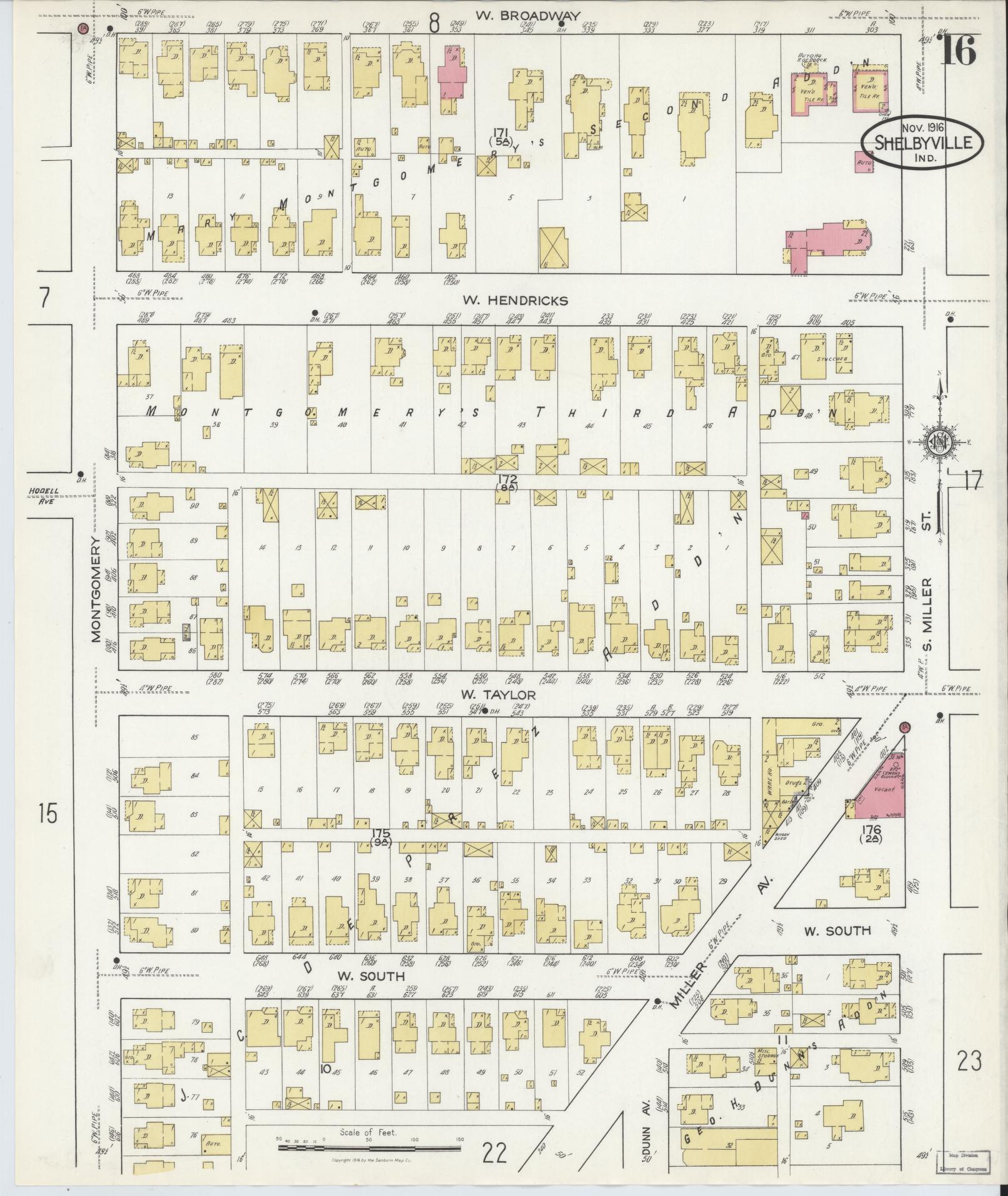 Sanborn Fire Insurance Map from Shelbyville, Shelby County, Indiana (1916), Sheet #0016 - Complete Map Set gallery image, historic Sanborn map, vintage wall art, Indiana Indiana