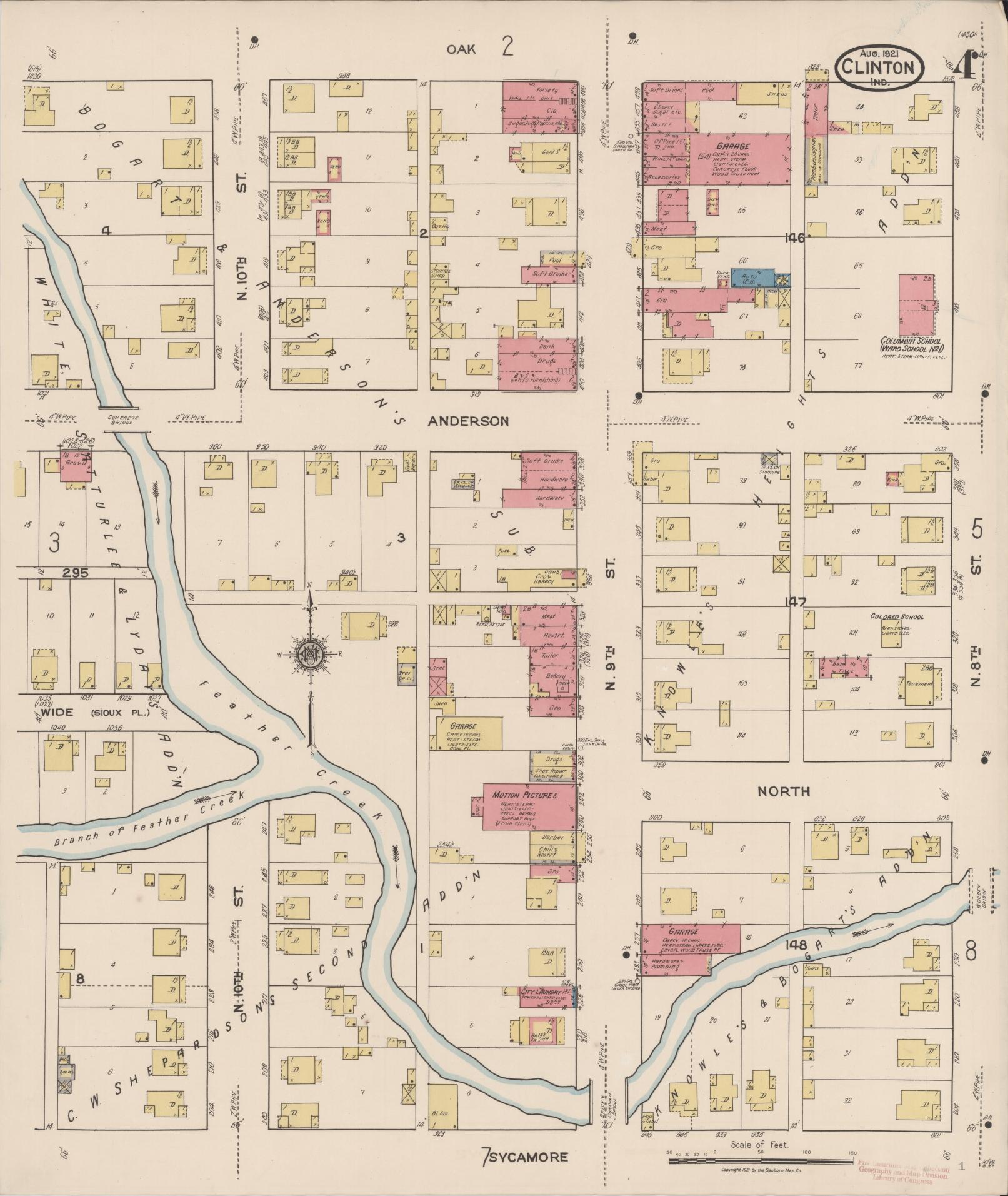 Sanborn Fire Insurance Map from Clinton, Vermillion County, Indiana (1921), Sheet #0004 - Historic Sanborn Fire Insurance Map Print, vintage old map wall art, antique decor, genealogy gift, Indiana Indiana map