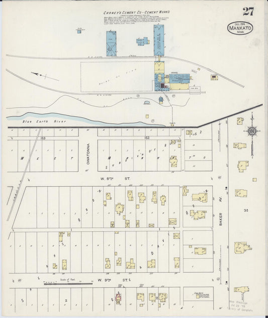 Sanborn Fire Insurance Map from Mankato, Blue Earth County, Minnesota (1914), Sheet #0027 - Historic Sanborn Fire Insurance Map Print, vintage old map wall art, antique decor, genealogy gift, Minnesota Minnesota map