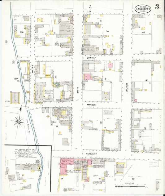 Sanborn Fire Insurance Map from Las Cruces, Dona Ana County, New Mexico (1908), Sheet #0003 - Historic Sanborn Fire Insurance Map Print, vintage old map wall art, antique decor, genealogy gift, New Mexico New Mexico map
