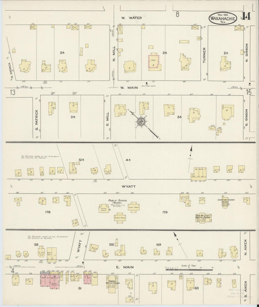 Sanborn Fire Insurance Map from Waxahachie, Ellis County, Texas (1914), Sheet #0014 - Historic Sanborn Fire Insurance Map Print, vintage old map wall art, antique decor, genealogy gift, Texas Texas map