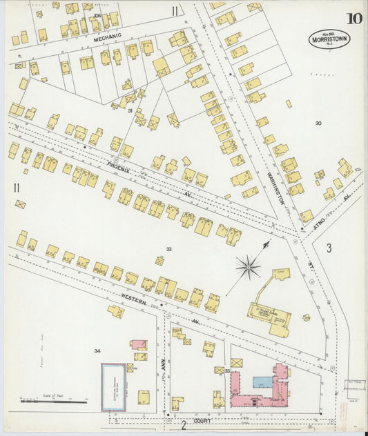 Sanborn Fire Insurance Map from Morristown, Morris County, New Jersey (1901), Sheet #0010 - Historic Sanborn Fire Insurance Map Print, vintage old map wall art, antique decor, genealogy gift, New Jersey New Jersey map