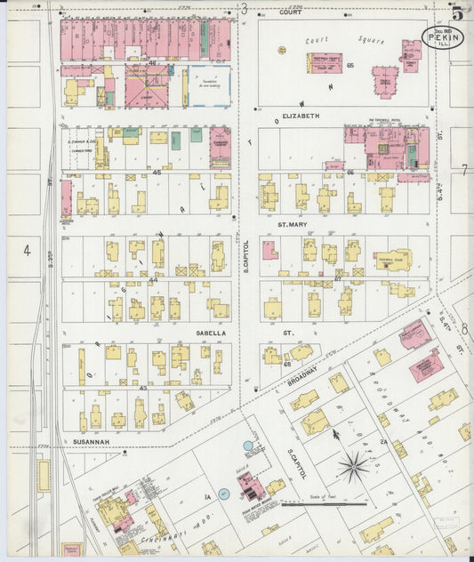 Sanborn Fire Insurance Map from Pekin, Tazewell County, Illinois (1903), Sheet #0005 - Historic Sanborn Fire Insurance Map Print, vintage old map wall art, antique decor, genealogy gift, Illinois Illinois map
