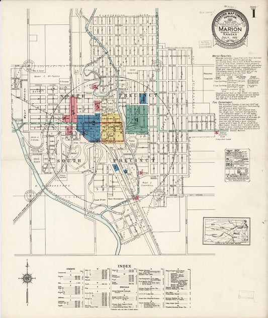 Sanborn Fire Insurance Map from Marion, Marion County, Kansas (1922), Sheet #0001 - Complete Map Set gallery image, historic Sanborn map, vintage wall art, Kansas Kansas